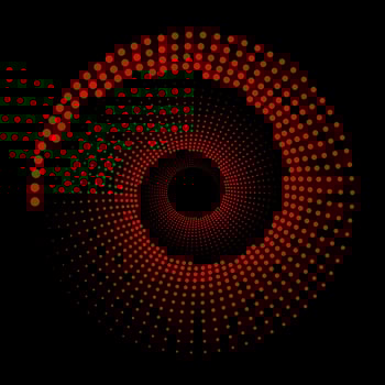 Circle red dots isolated on the black background. Geometric art. Design element for frame, logo, tattoo, web pages, prints, posters, template, abstract vector backgrounds. Optical illusion shape.