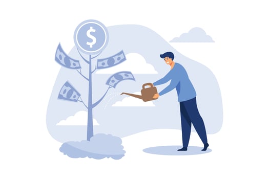 A businessman is watering a money tree flat vector modern illustration