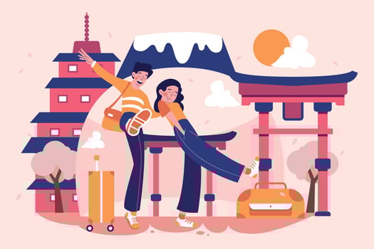Best Friend Trip to Japan Illustration vector