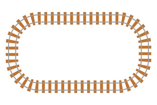 Rail way top view, train road in cartoon style isolated on white background. Curve line round railroad. . Vector illustration
