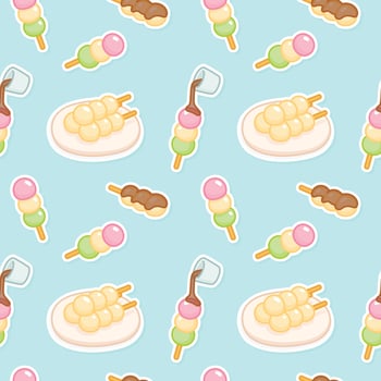 dango dessert sweets Japan kawaii doodle flat vector seamless pattern Gift Wrap wallpaper background