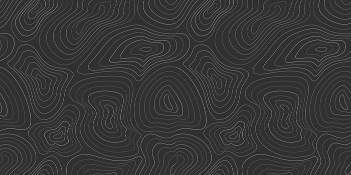 Horizontal topographic map, black topographer seamless pattern, dark typography linear background for mapping and audio equalizer backdrop. Vector illustration