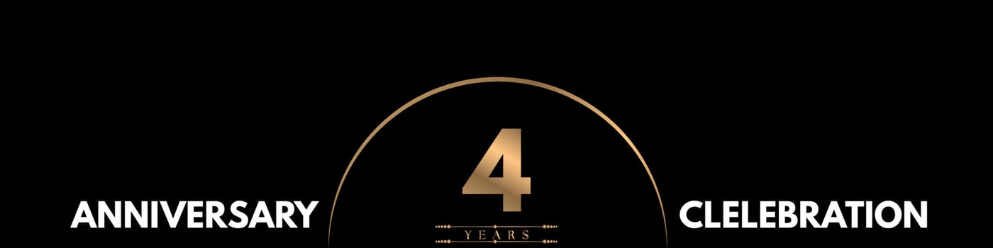 4 years anniversary celebration with elegant number isolated on black background. Vector design for greeting card, birthday party, wedding, event party, ceremony, invitation card.