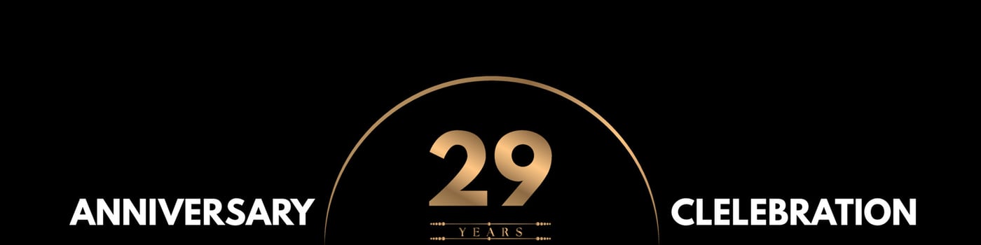 29 years anniversary celebration with elegant number isolated on black background. Vector design for greeting card, birthday party, wedding, event party, ceremony, invitation card.