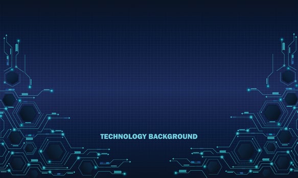 Abstract technology concept particle connection background with blue lights. vector
