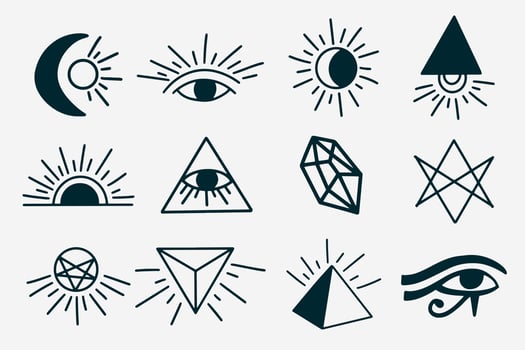 Set Collection Mystical Celestial Dark Holy Simple Minimalism Tattoo Clipart Symbol space doodle Esoteric elements vintage illustration vector