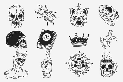 Set Collection Mystical Celestial Dark Holy Simple Minimalism Tattoo Clipart Symbol space doodle Esoteric elements vintage illustration vector