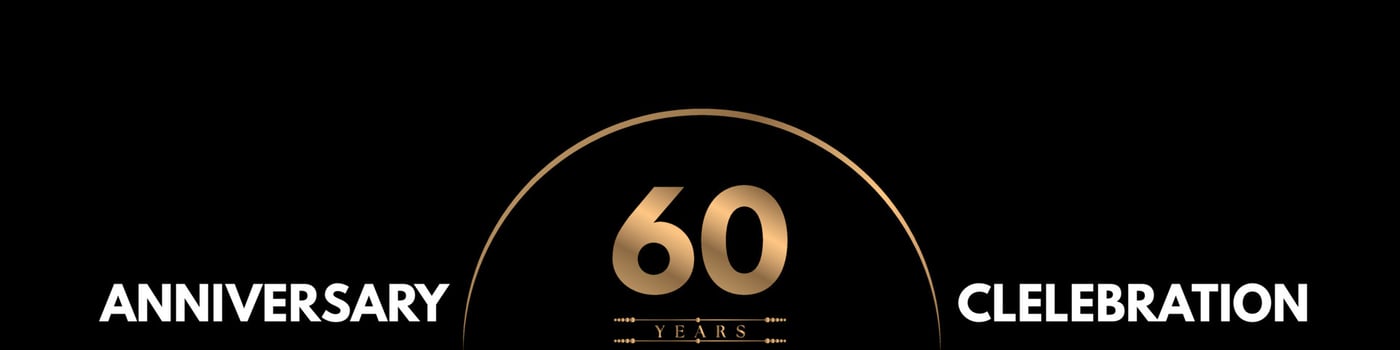 60 years anniversary celebration with elegant number isolated on black background. Vector design for greeting card, birthday party, wedding, event party, ceremony, invitation card.