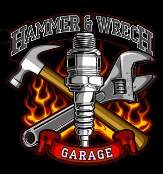 hammer and wrench on fire vector