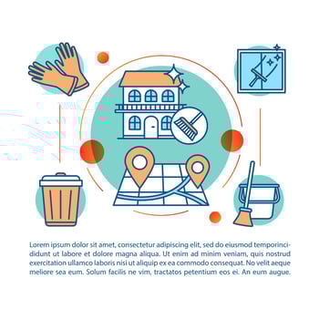 Moving and out cleaning article page vector template. Services for home brochure, magazine, booklet design element with linear icons and text boxes. Print design. Concept illustrations with text space