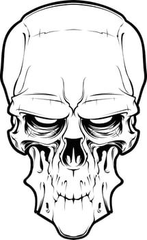 Decrepit evil cartoon skull isolated on white. Tattoo style. Sticker vector