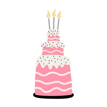 Birthday  cake with candles hand drawn flat illustration vector