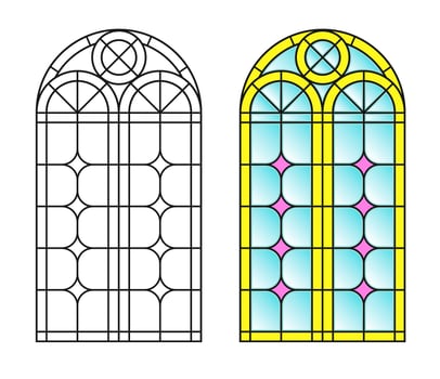 Arched vintage old window with stained glass vector