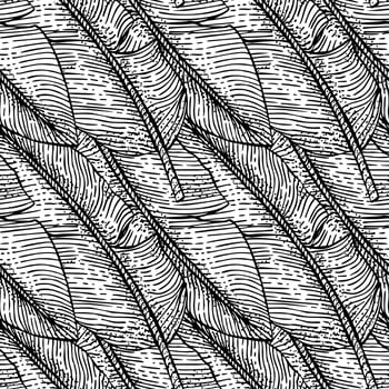Banana leaf engraving seamless pattern. Retro monochrome tropical leaves in hand drawn style. vector
