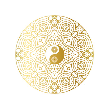 Shiny Golden Mandala with Yin Yang Sign Isolated vector