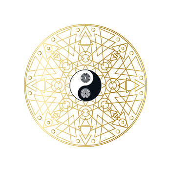 Shiny Golden Mandala with Yin Yang Sign Isolated vector