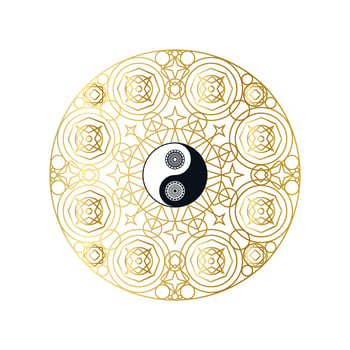Shiny Golden Mandala with Yin Yang Sign Isolated vector