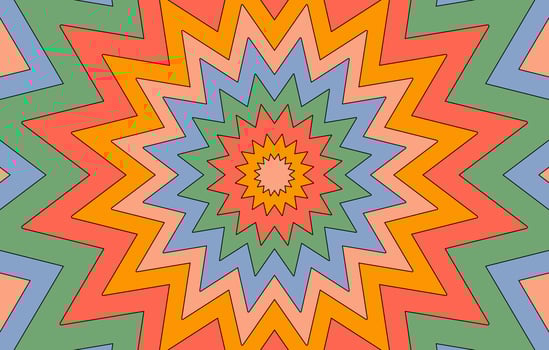 Colorful horizontal retro background in style hippie. Abstract psychedelic vector background. Flower tunnel in style 70, 80s