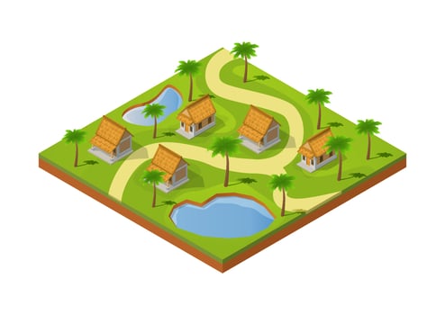 isometric village traditional houses vector