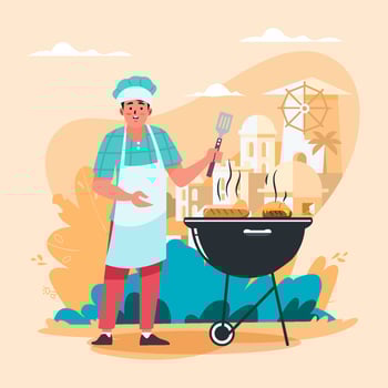 Chef Grilling Barbeque In His Backyard Concept vector