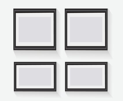 realistic blank frames mockup hanging on wall vector
