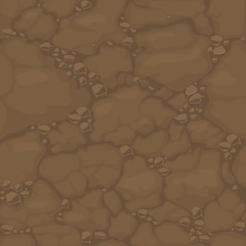 Seamless pattern ground with stones, brown soil texture for wallpaper. Vector illustration backdrop land background for graphic design game.