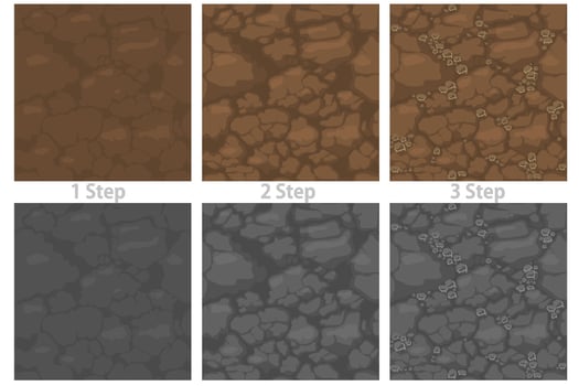 Seamless pattern ground with stones, drawing step by step soil texture for wallpaper. vector