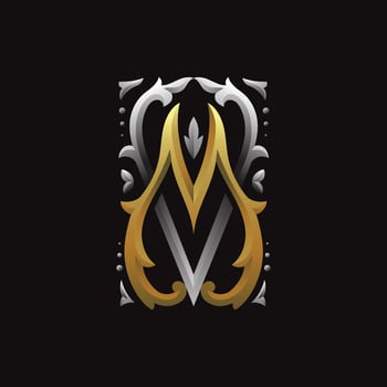 letter  MV or VM illustration with highlight and shadow color classic style vector