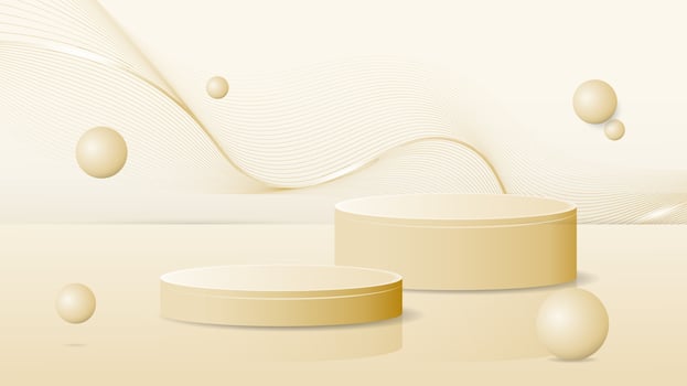 Golden Podium design with sphere and waving lines design in gold background design vector