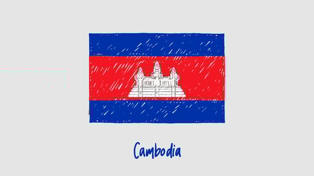 Cambodia Flag Marker or Pencil Sketch Illustration Vector