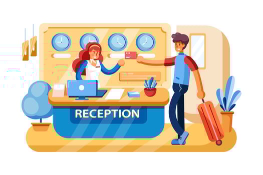 Payment system with Hotel reception on background vector