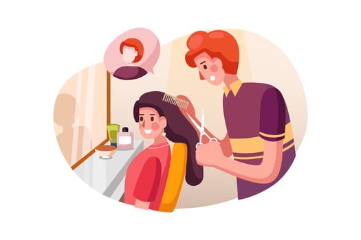 Hair stylist working on haircut for beautiful woman vector