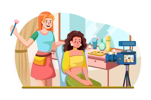 Asian woman using the internet for tutorial live video. vector