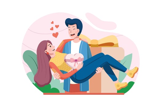 Young happy man holding the woman in his arms with a presence in the background vector