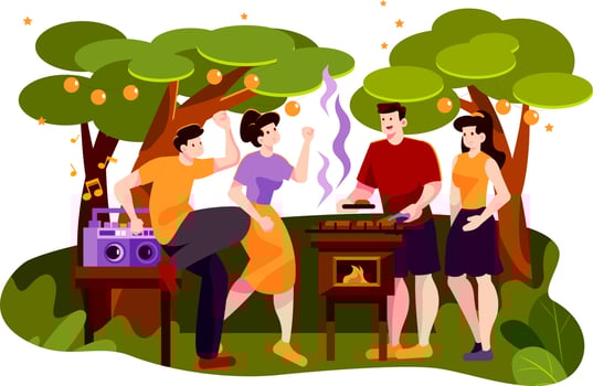 Group of friends dancing at outdoors barbecue party vector