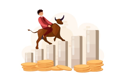 Businessman riding on bull on graph vector