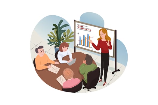 Young business woman giving presentation on future plans to her colleagues at office vector