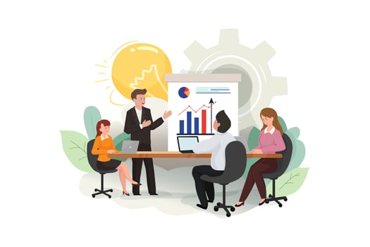 Team meeting brainstorming ideas conducting business presentation vector