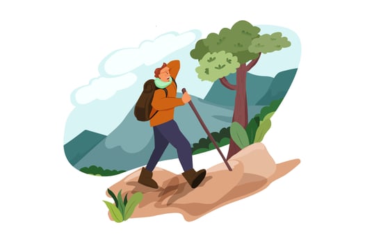 Man climbing a mountain vector