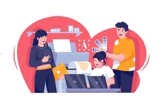 People at the advertising agency are talking about a project. vector