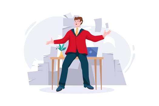 Male office worker overloaded with paperwork from computer vector