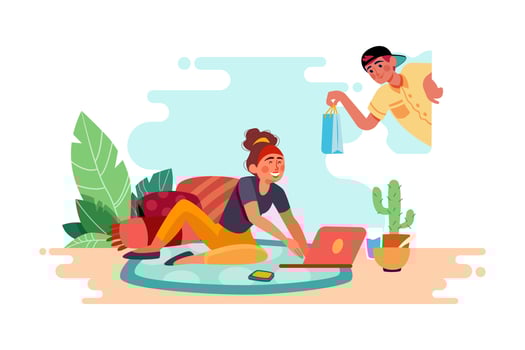 Girl stay at home, using home shipping service vector