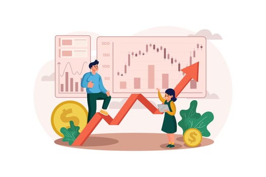 A couple earning profits from the stock market vector