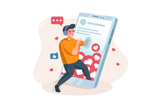 The boy is excited for his likes on social networks. vector