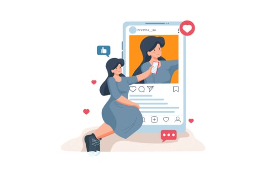 The girl took a picture and posted picture on social networks. vector