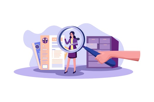 Recruitment Hand Zoom Magnifying Glass Picking Business Person Candidate People Group vector