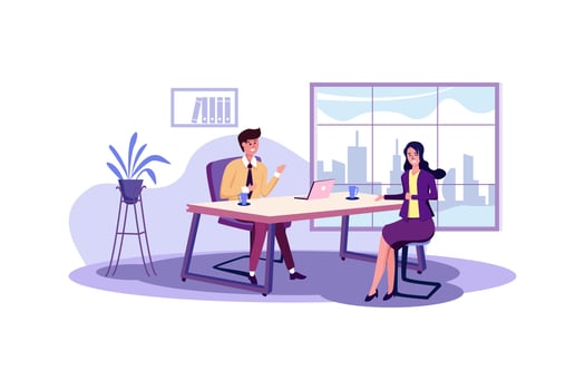 Human resources manager conducting job interview with applicants in office vector
