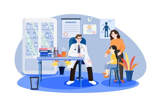 Pediatrician and woman with girl in medical office vector