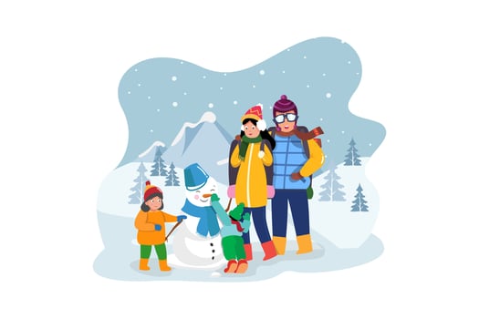 Happy family enjoying winter vacations in mountains vector