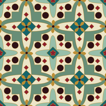 Seamless, repeat pattern,  Fat vector texture, geometric, floral and leaf image. Tradition art style.